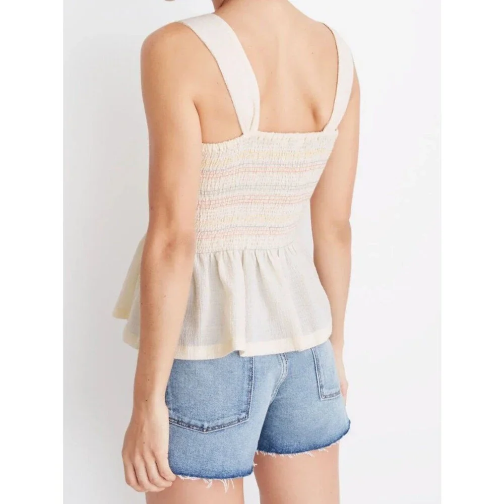 Madewell Texture & Thread Rainbow Smocked Peplum Tank Top, Size XS, EUC